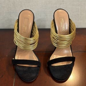 Aquzzura Rendez Vous 105 Suede And Metallic Leather Mules In Black